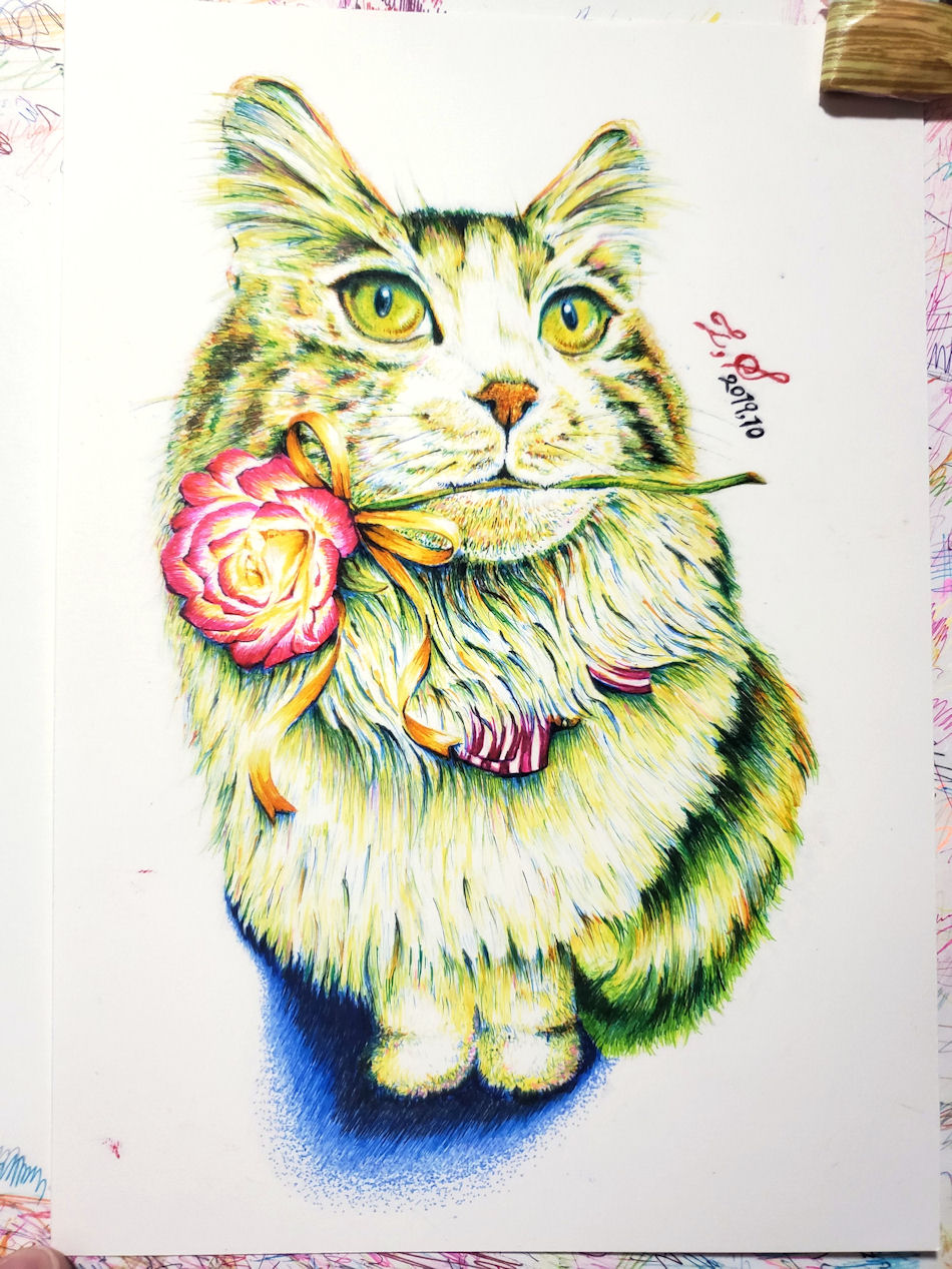 ボールペン画 カラーボールペン画 の作品 猫のイラスト Kukka クッカ ボールペン画と可愛い動物