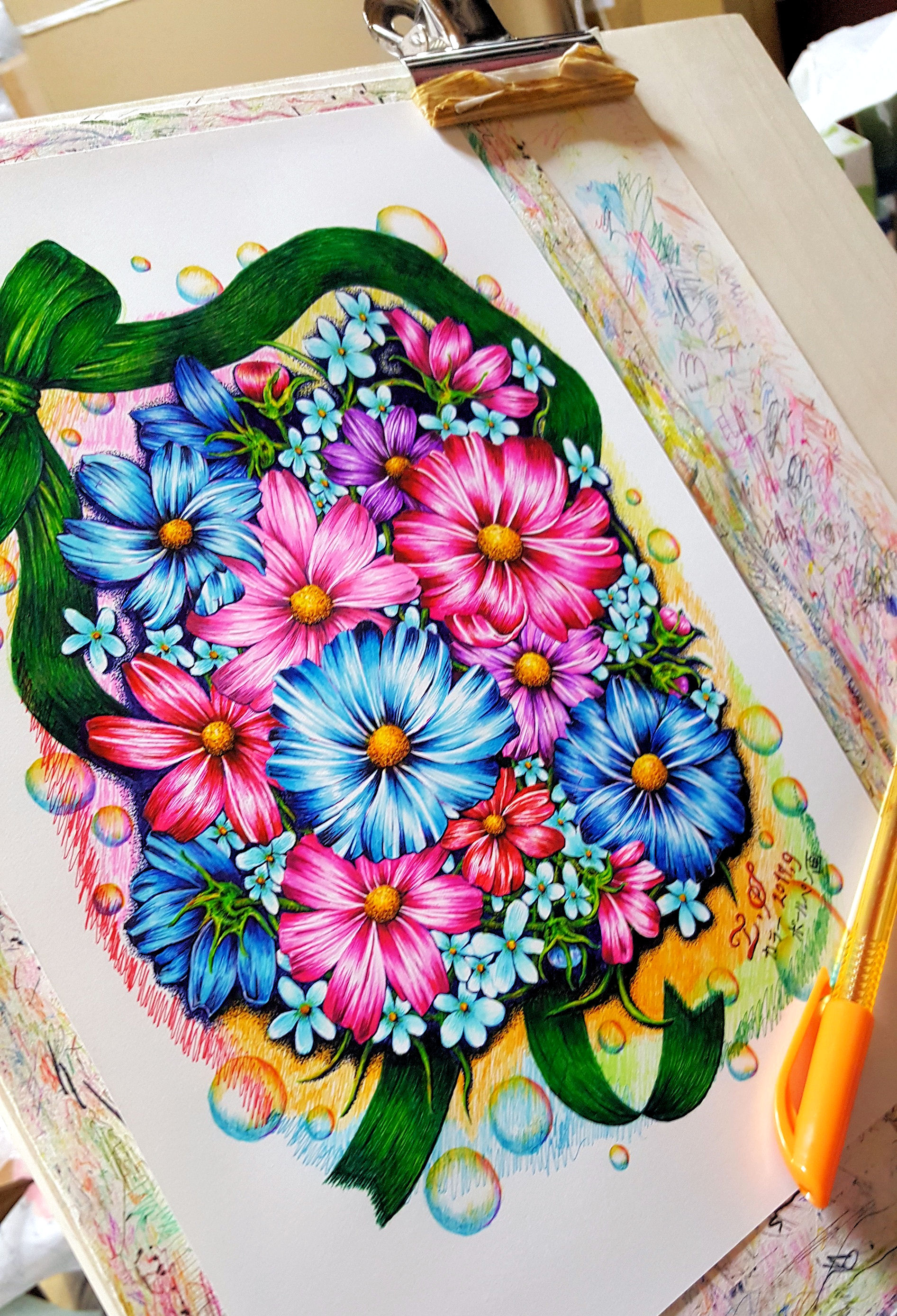 花の作品７ カラーボールペン画